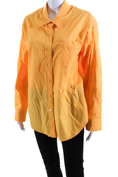 Wilfred Free Womens Button Front Long Sleeve Collared Shirt Yellow Cotton XS