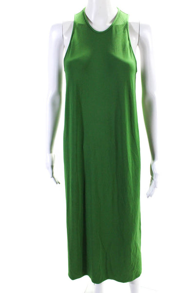 Odeeh Women's Round Neck Sleeveless Fitted Slit Hem Maxi Dress Green Size S