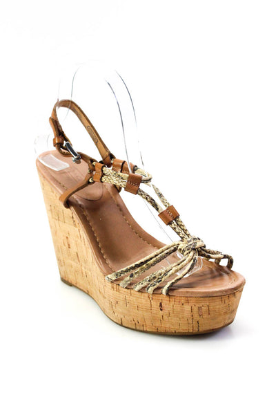 Coach Womens Brown Snakeskin Print Strappy Platform Wedge Heels Shoes Size 9.5B