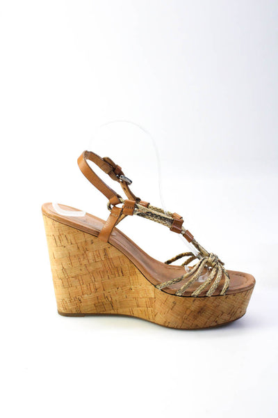 Coach Womens Brown Snakeskin Print Strappy Platform Wedge Heels Shoes Size 9.5B