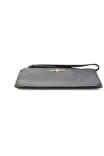 Cole Haan Womens Zip Top Grain Leather Logo Small Wristlet Handbag Black