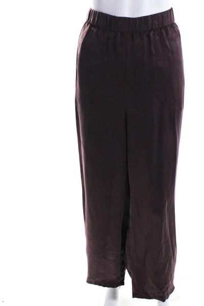 Eileen Fisher Women's Elastic Waist Pull-On Wide Leg Pant Burgundy Size XL