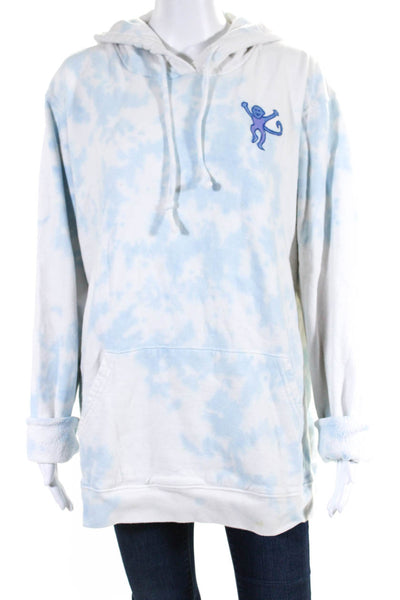 Roller Rabbit Womens Pullover Tie Dyed Monkey Hoodie Sweater White Blue Large