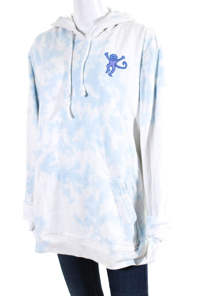 Roller Rabbit Womens Pullover Tie Dyed Monkey Hoodie Sweater White Blue Large