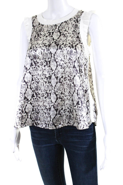 Cinq A Sept Womens Scoop Neck Ruffled Silk Snakeskin Print Top White Gray XS