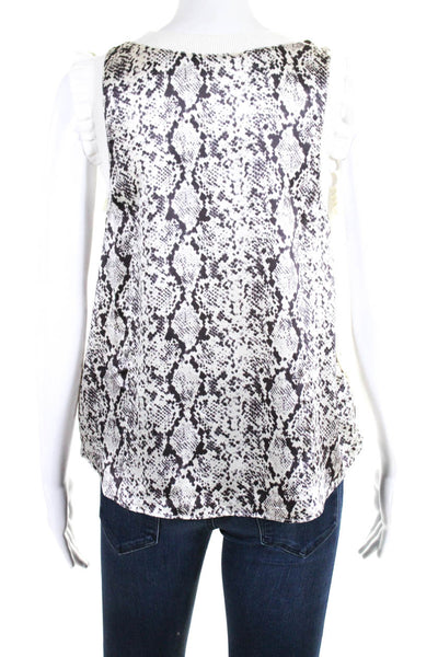 Cinq A Sept Womens Scoop Neck Ruffled Silk Snakeskin Print Top White Gray XS