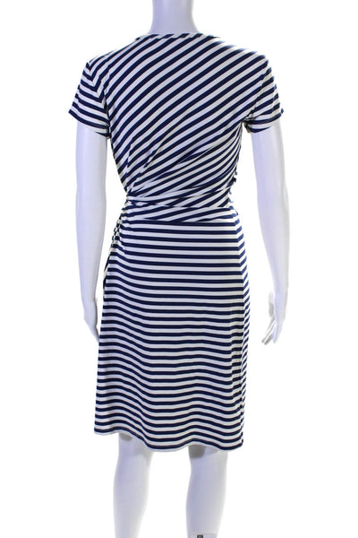 J. Mclaughlin Womens Short Sleeve Round Neck Stripe Shift Dress White Navy Small