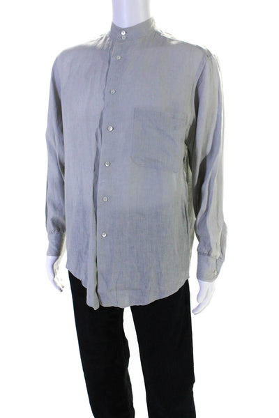 Vestimenta Mens Button Front Long Sleeve Crew Neck Linen Shirt Gray Size 15