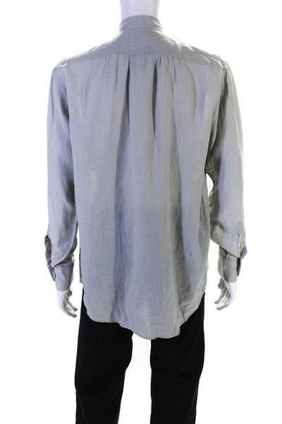 Vestimenta Mens Button Front Long Sleeve Crew Neck Linen Shirt Gray Size 15