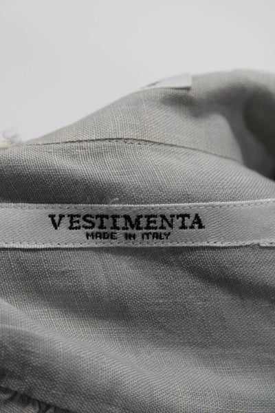 Vestimenta Mens Button Front Long Sleeve Crew Neck Linen Shirt Gray Size 15