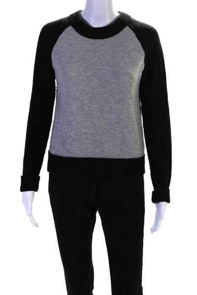 Rag & Bone Jean Womens Wool Back Zip Raglan Sleeve Sweater Gray Black Size M