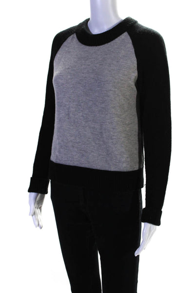 Rag & Bone Jean Womens Wool Back Zip Raglan Sleeve Sweater Gray Black Size M