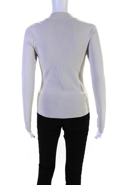 Autumn Cashmere Womens Ribbed Long Sleeve V Neck Choker Blouse Cream Size S