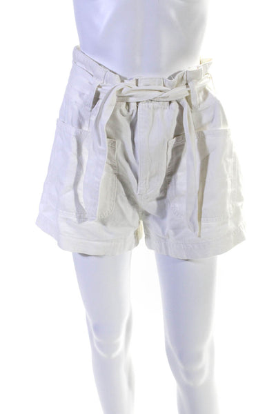 DL1961 Womens Cotton High Waist Belted Paperbag Shorts White Size 27