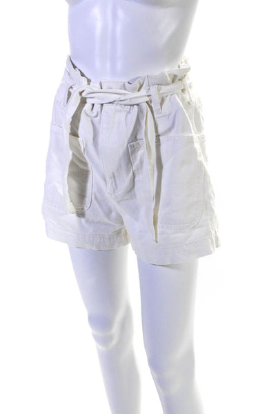 DL1961 Womens Cotton High Waist Belted Paperbag Shorts White Size 27