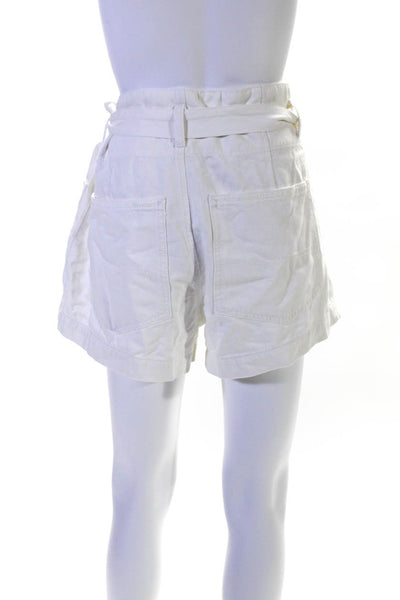 DL1961 Womens Cotton High Waist Belted Paperbag Shorts White Size 27