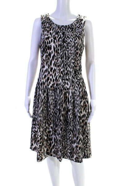 Calvin Klein Womens Animal Print Darted Pleated Sleeveless Dress White Size 8