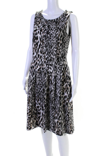 Calvin Klein Womens Animal Print Darted Pleated Sleeveless Dress White Size 8