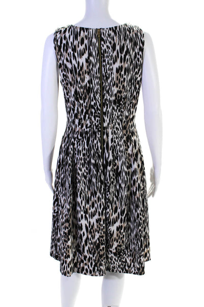 Calvin Klein Womens Animal Print Darted Pleated Sleeveless Dress White Size 8