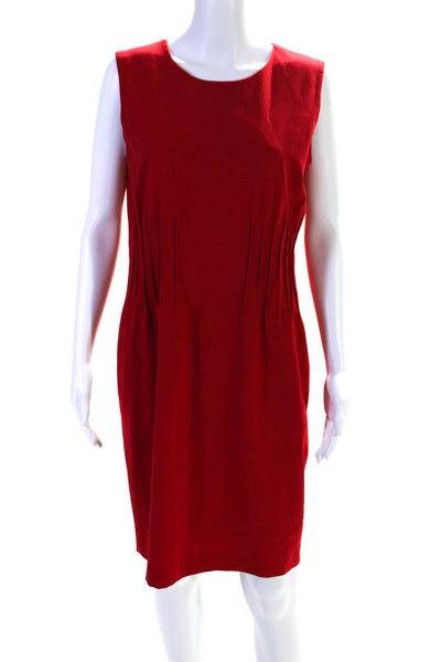 Calvin Klein Womens Round Neck Sleeveless Pleated Zip Sheath Dress Red Size 10