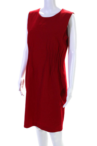 Calvin Klein Womens Round Neck Sleeveless Pleated Zip Sheath Dress Red Size 10