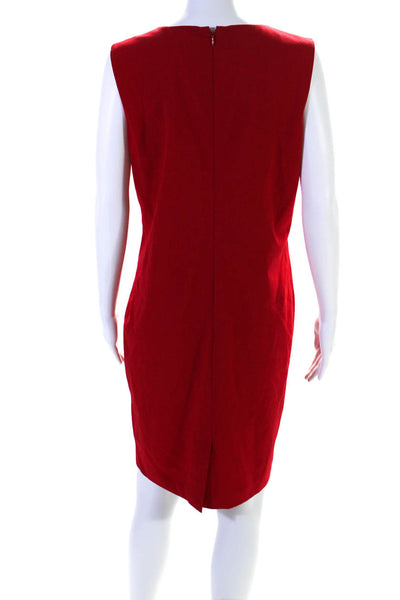 Calvin Klein Womens Round Neck Sleeveless Pleated Zip Sheath Dress Red Size 10