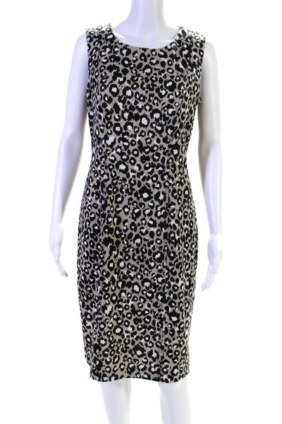 Calvin Klein Womens Animal Print Darted Sleeveless Sheath Midi Dress Gray Size 8