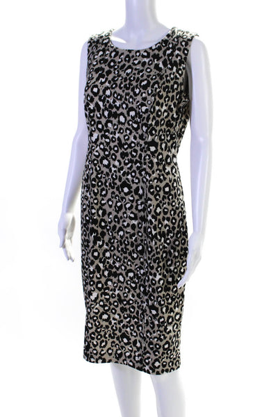 Calvin Klein Womens Animal Print Darted Sleeveless Sheath Midi Dress Gray Size 8