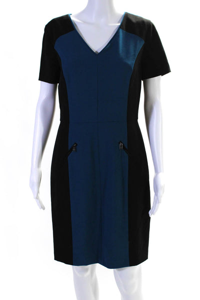 Marc New York Andrew Marc Womens Colorblock V-Neck Zip Shift Dress Blue Size 8