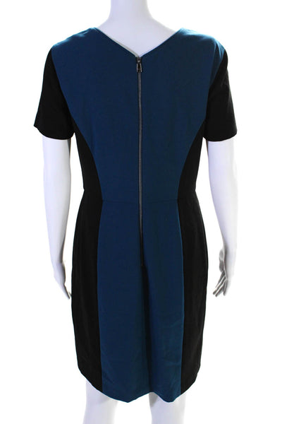 Marc New York Andrew Marc Womens Colorblock V-Neck Zip Shift Dress Blue Size 8