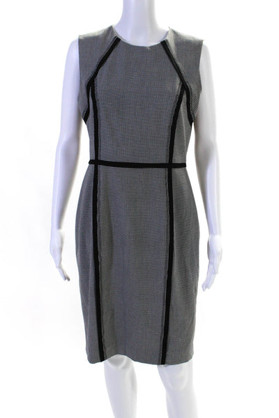 Calvin Klein Womens Check Print Striped Round Neck Zip Sheath Dress Black Size 8