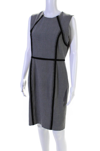 Calvin Klein Womens Check Print Striped Round Neck Zip Sheath Dress Black Size 8