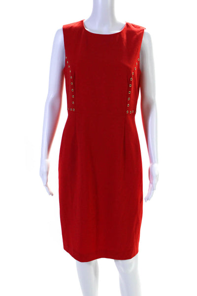 Calvin Klein Womens Grommet Studded Darte Round Neck Zip Sheath Dress Red Size 8