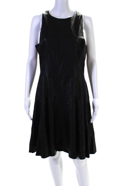 Lauren Ralph Lauren Womens Faux Leather Darted Fit & Flare Dress Black Size 12