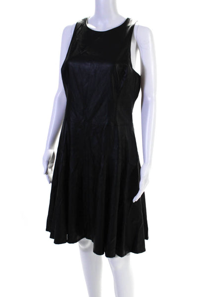 Lauren Ralph Lauren Womens Faux Leather Darted Fit & Flare Dress Black Size 12