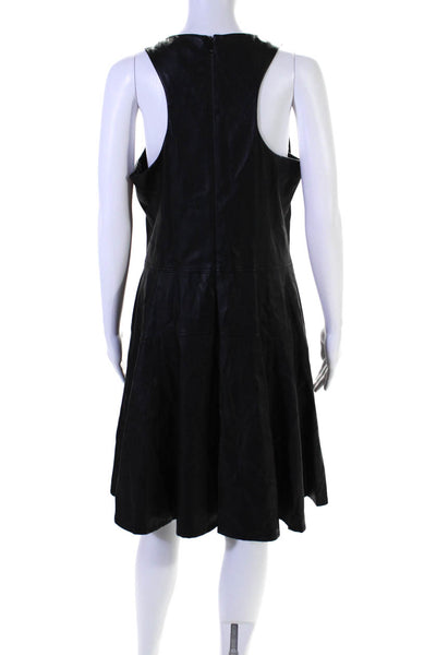 Lauren Ralph Lauren Womens Faux Leather Darted Fit & Flare Dress Black Size 12