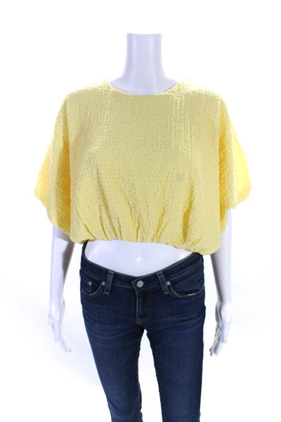 Endless Rose Womens Short Sleeve Crew Neck Cropped Blouse Yellow Size Small