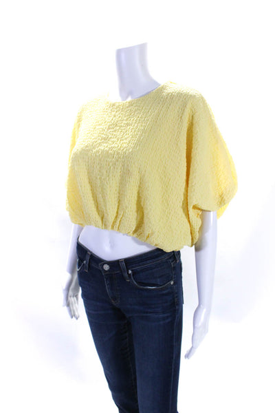 Endless Rose Womens Short Sleeve Crew Neck Cropped Blouse Yellow Size Small