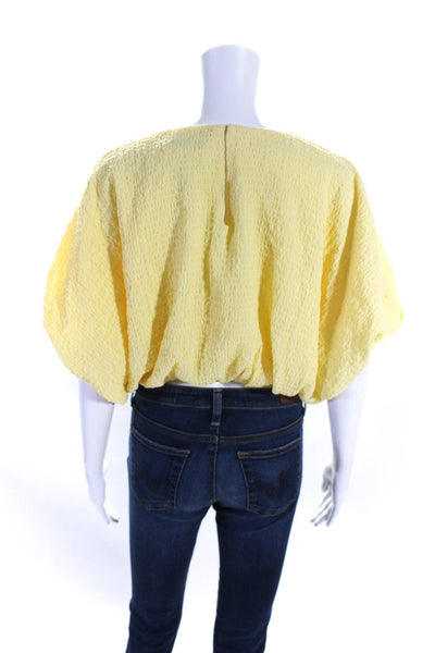 Endless Rose Womens Short Sleeve Crew Neck Cropped Blouse Yellow Size Small