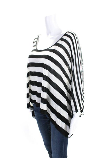 Torn by Ronny Kobo Womens Striped Print Batwing Short Sleeve Shirt White Size M