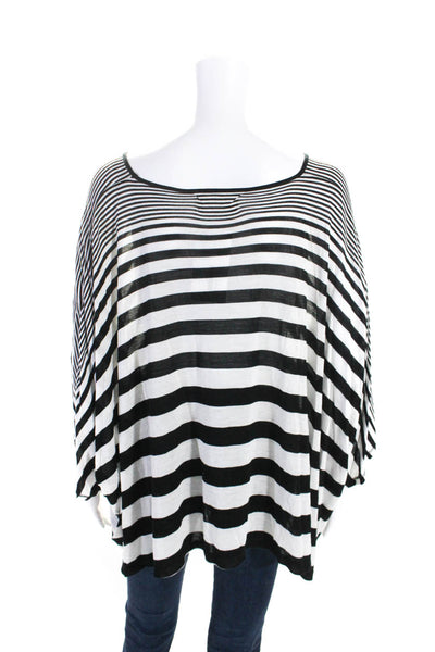 Torn by Ronny Kobo Womens Striped Print Batwing Short Sleeve Shirt White Size M