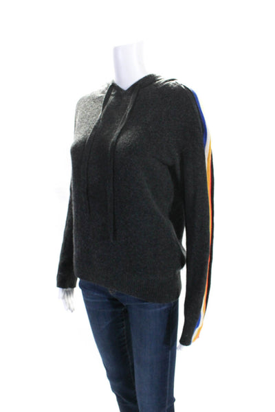 PRVLG Womens Cashmere Rainbow Striped Zip Shoulder Pullover Hoodie Gray Size S