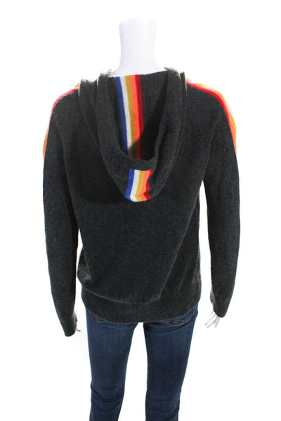 PRVLG Womens Cashmere Rainbow Striped Zip Shoulder Pullover Hoodie Gray Size S