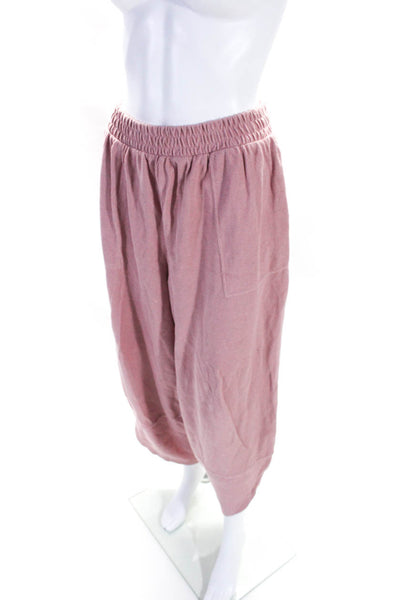 FP Beach Womens Cotton Tight Knit Draped Hem Wide Leg Trousers Pants Pink Size S