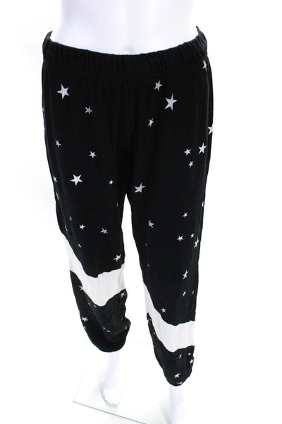 Lauren Moshi Womens Cotton Terry Star Print Scrunch Hem Sweatpants Black Size S