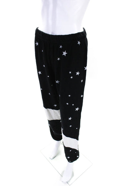 Lauren Moshi Womens Cotton Terry Star Print Scrunch Hem Sweatpants Black Size S