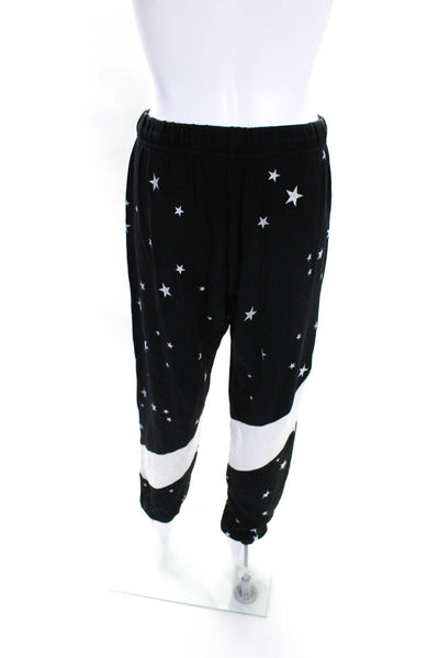 Lauren Moshi Womens Cotton Terry Star Print Scrunch Hem Sweatpants Black Size S