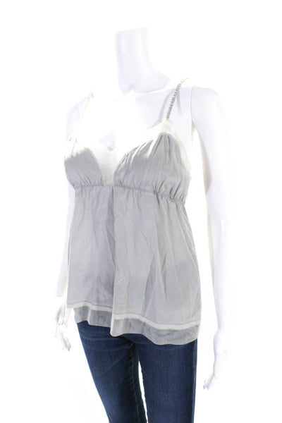 Calypso Saint Barth Womens Spaghetti Strap Mesh Trim V Neck Silk Top Gray XS