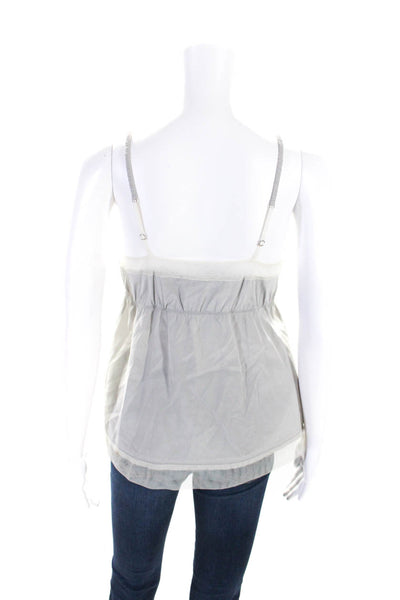 Calypso Saint Barth Womens Spaghetti Strap Mesh Trim V Neck Silk Top Gray XS