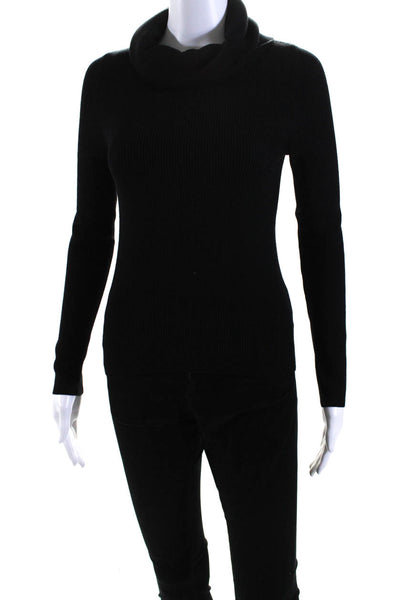 Celine Womens Ribbed Long Sleeves Turtleneck Sweater Black Wool Size Small